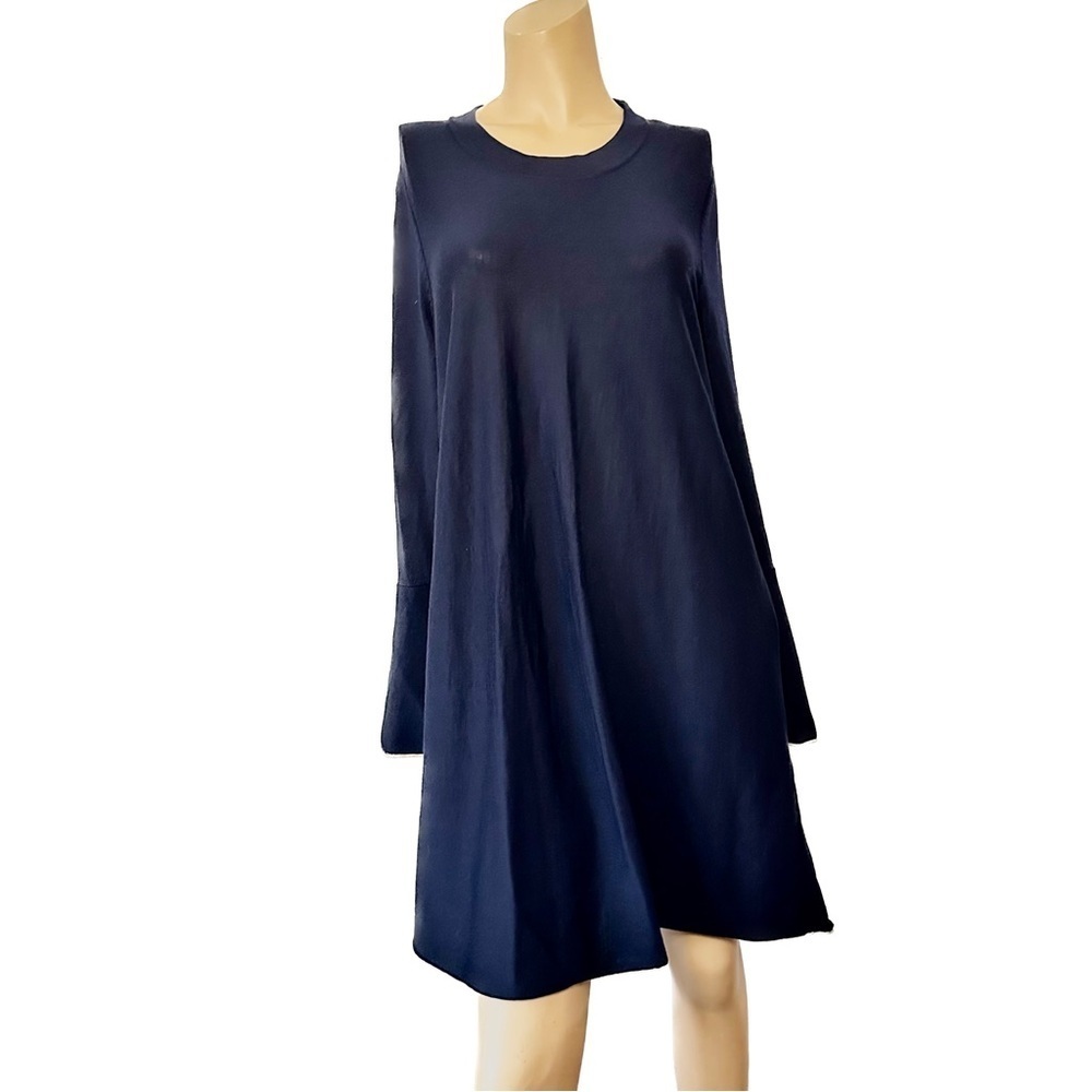 COS Black Wool Sweater Dress A-Line Contrast  Bell Sleeve Minimalist Size Medium